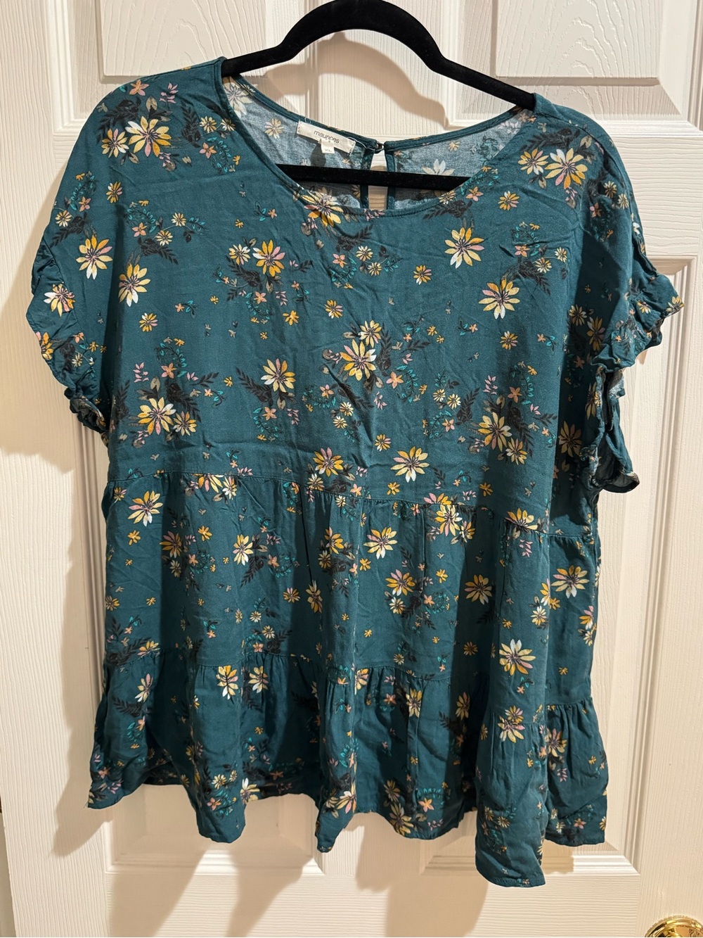 Maurices Teal Floral Short-Sleeve Peplum Top sz XL